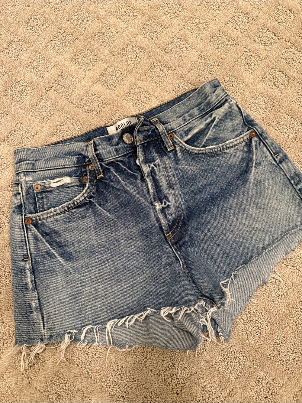 Agolde Vintage Wash Distressed Cutoff Denim Shorts - Blue